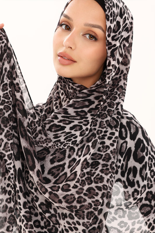 LEOPARD PRINT CHIFFON HIJAB - SNOW