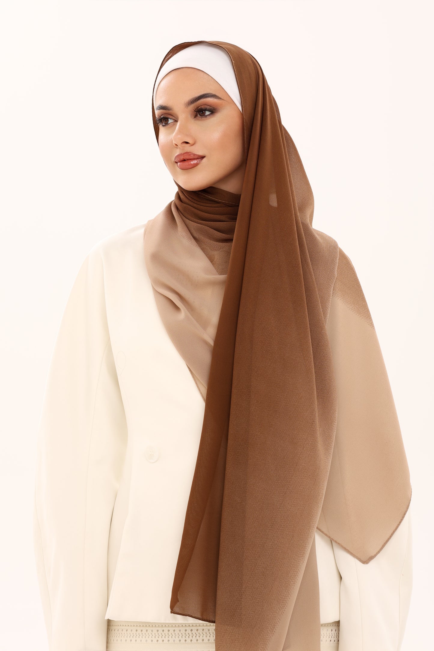 DOUBLE SHADE CHIFFON HIJAB - COCOA CREAM