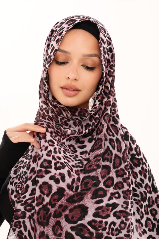 LEOPARD PRINT CHIFFON HIJAB - PLUM