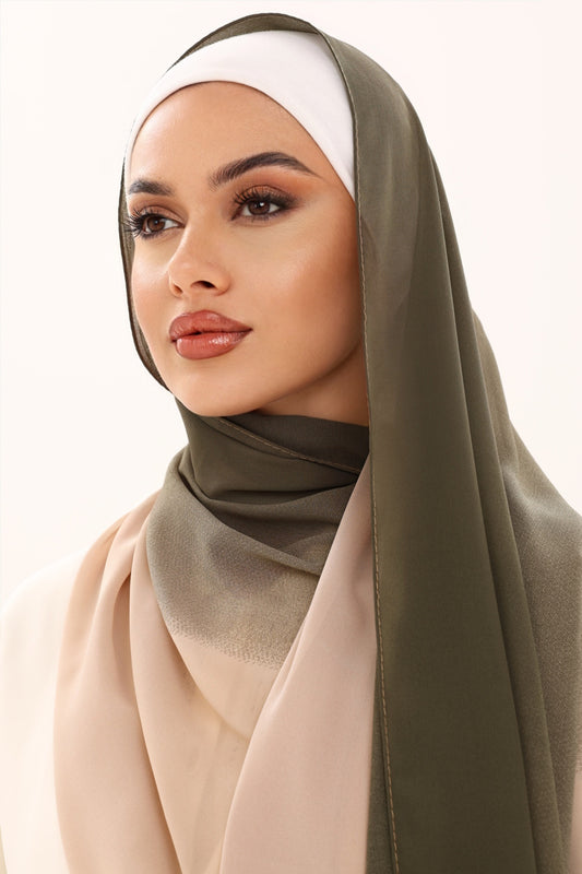 DOUBLE SHADE CHIFFON HIJAB - OLIVE SAND