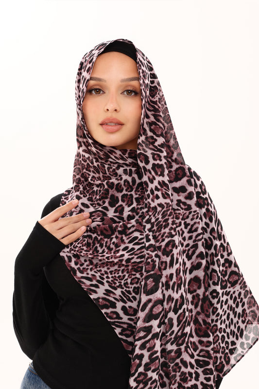LEOPARD PRINT CHIFFON HIJAB - PLUM