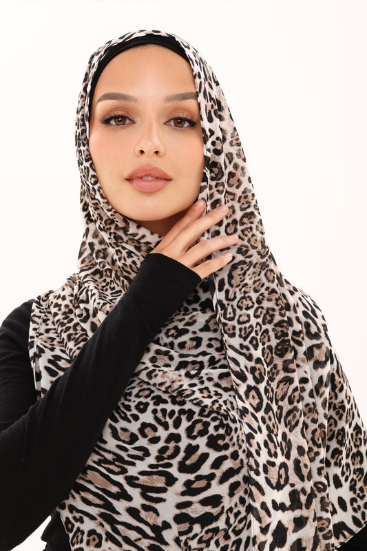 LEOPARD PRINT CHIFFON HIJAB - TAN