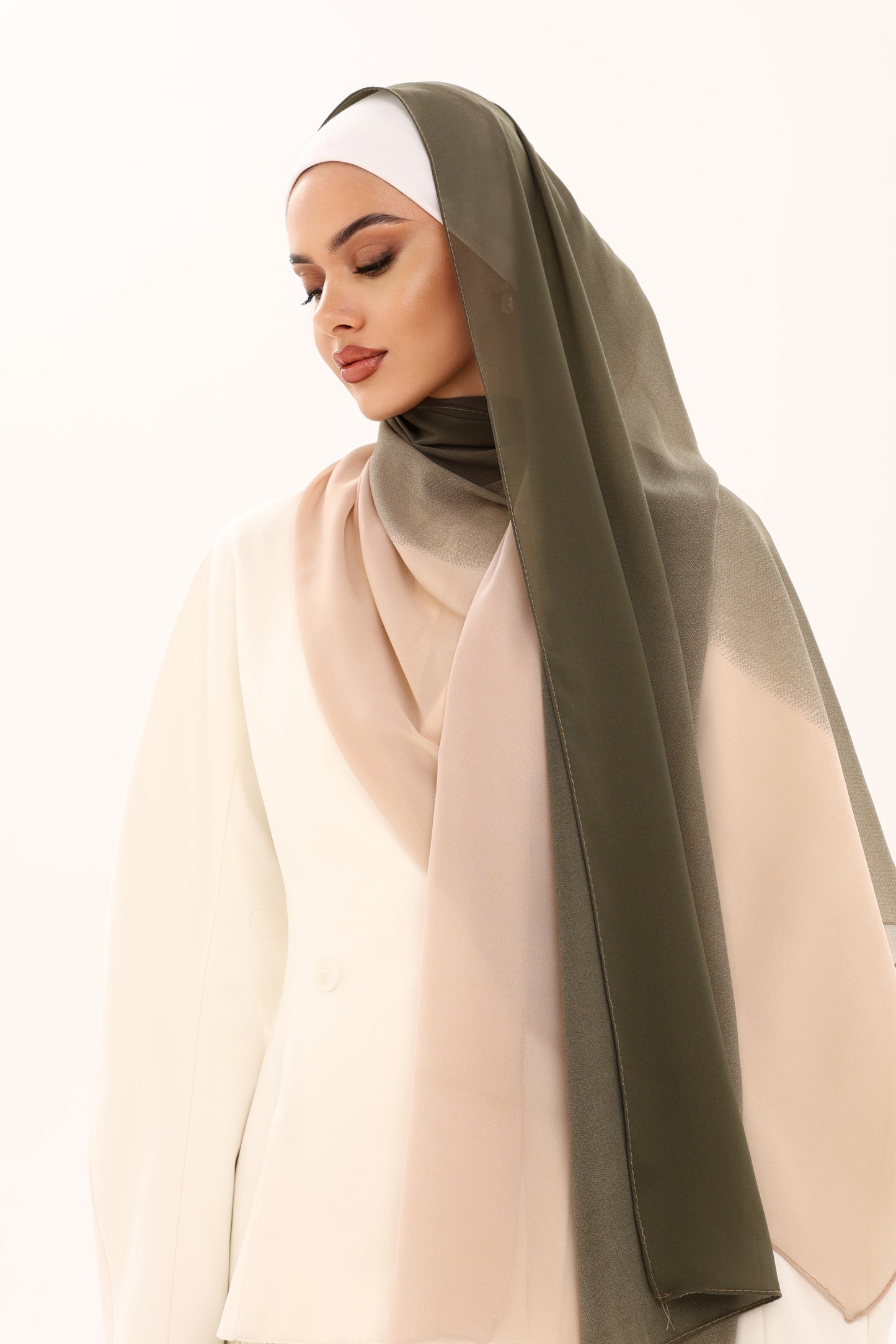 DOUBLE SHADE CHIFFON HIJAB - OLIVE SAND