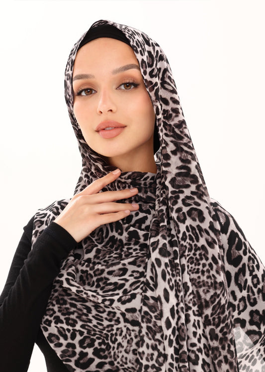 LEOPARD PRINT CHIFFON HIJAB - SNOW