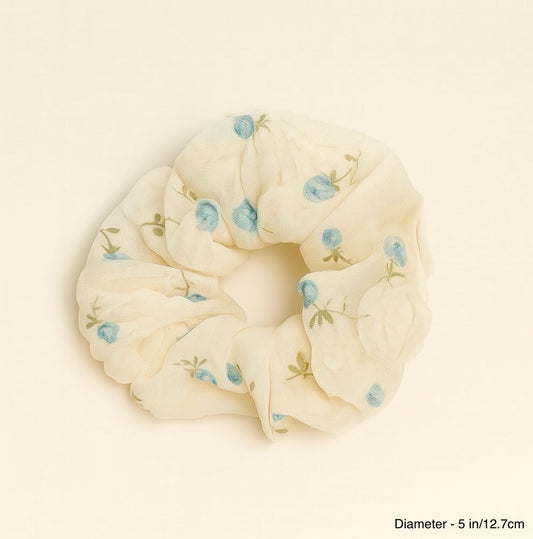 FLORAL COTTON SCRUNCHIE - CLOUD