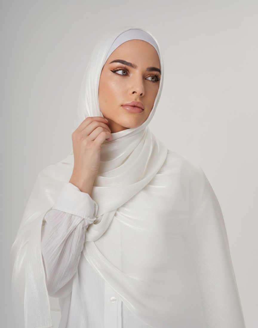 LUXURY ORGANZA SHIMMER HIJAB - PEARL WHITE