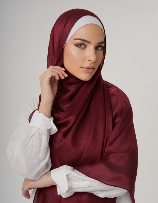 LUXURY ORGANZA SHIMMER HIJAB - MAROON