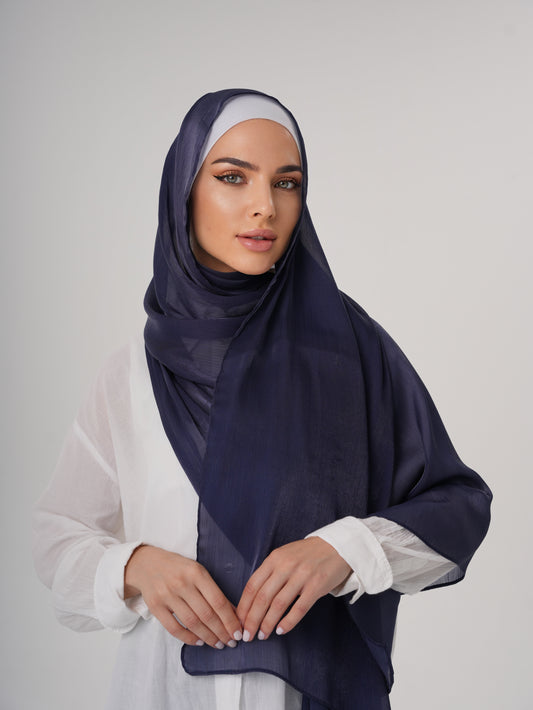 LUXURY ORGANZA SHIMMER HIJAB - NAVY BLUE