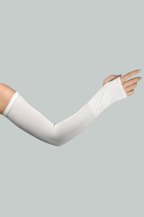 COTTON ARM SLEEVE WITH CUT FINGER SNAP - WHITE