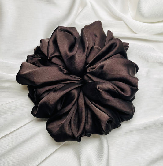 LUXE SATIN HIJAB SCRUNCHIE (LARGE) - BROWN